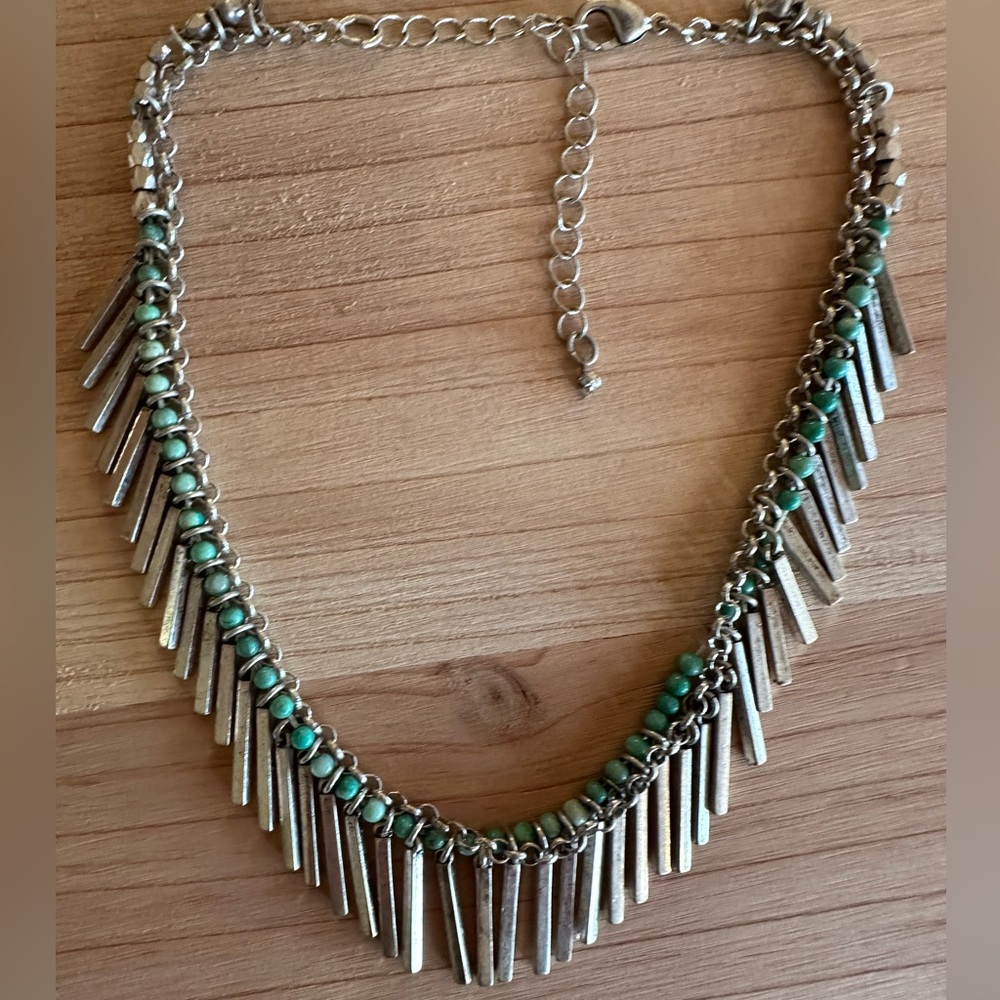 Silver and Green Statement Necklace